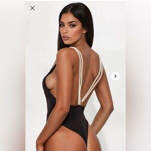 NWT Black Bodysuit with Pearl Straps